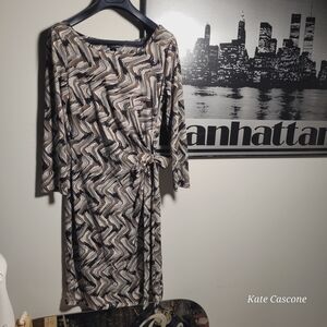 Black Tan and White Long Sleeve Fitted  Dress